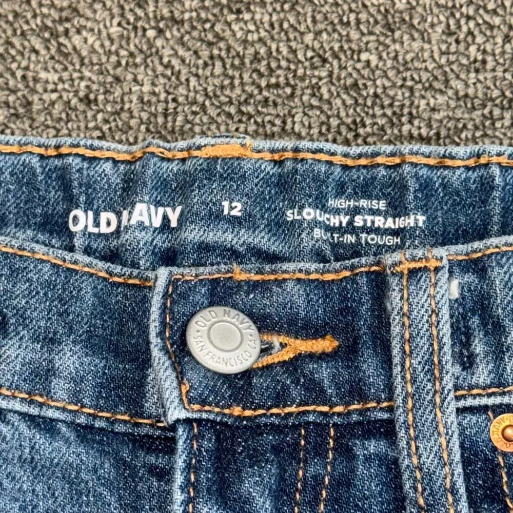 Old Navy High-Rise Slouchy Straight Jeans Girls Youth 12 Medium Wash Streetwear